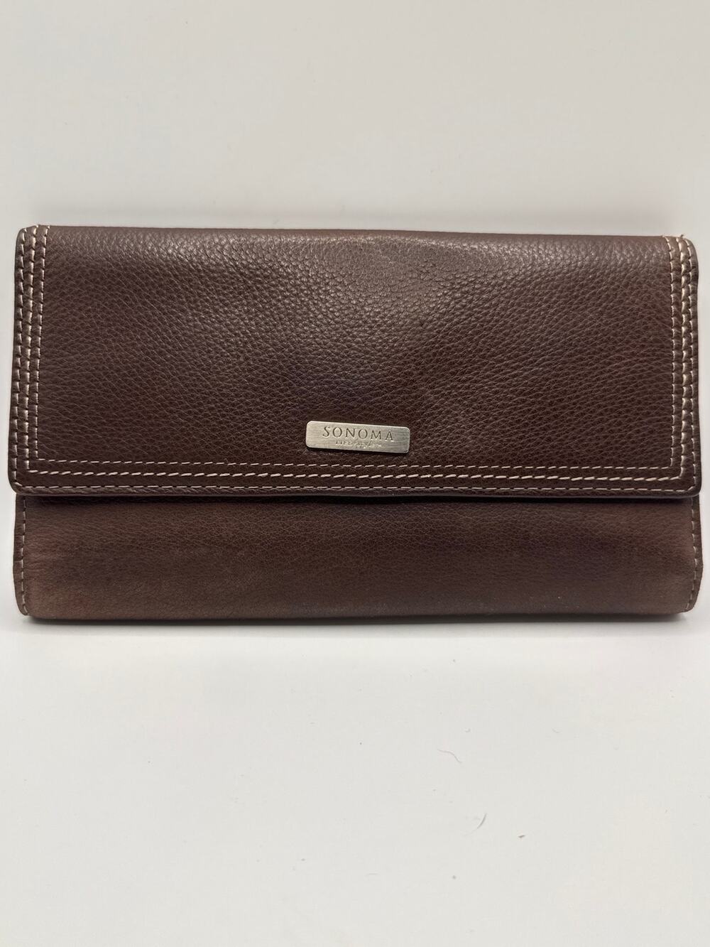 SONOMA Life + Style Genuine Leather Brown Continental Organizer Wallet Snap